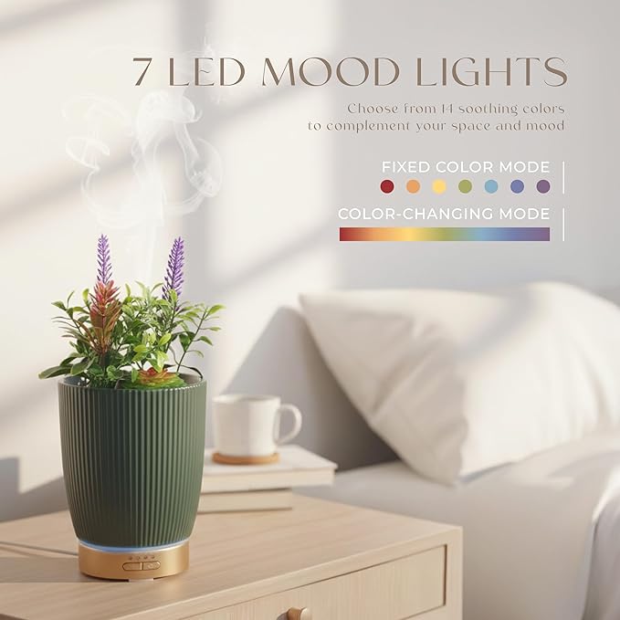 Earnest Living Essential Oil Diffuser Ceramic Artificial Succulent Plants Potted Diffuser 100 ml for Lavender Essential Oils Timers Night Lights and Auto Off Humidifier Aromatherapy Diffusers for Gift