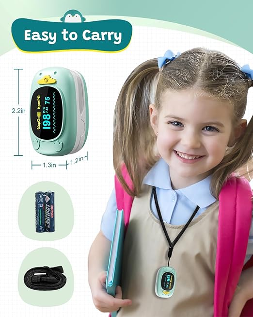 Children Pulse Oximeter Fingertip Pulse Oximeter for Kids Child Blood Oxygen Monitor Portable Blood Oxygen Saturation Monitor SpO2 Finger Pulse Oximeter Included With AAA Battery
