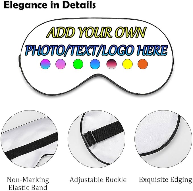 Personalized Eye Mask, Custom Eyeshade Blindfold Add Your Design Image Text Customized Eye Cover with Adjustable Strap for Sleeping Travel Work Naps Blocks Light, White