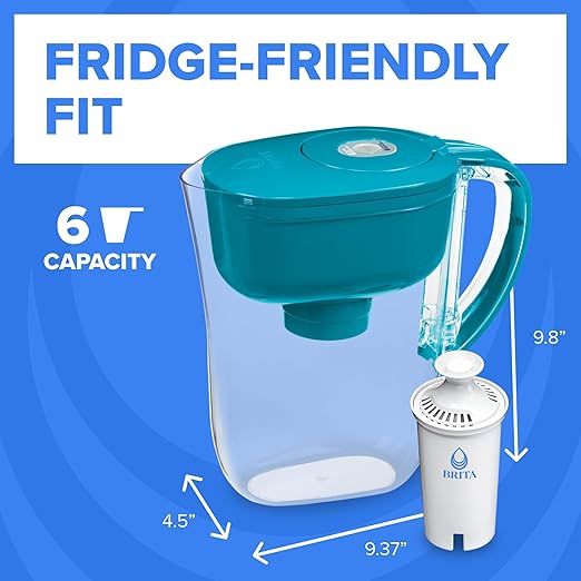 Brita Metro Water Filter Pitcher with SmartLight Change Indicator, BPA-Free, Replaces 1,800 Plastic Water Bottles a Year, Lasts Two Months, Includes 1 Filter, Small - 6-Cup Capacity, Turquoise