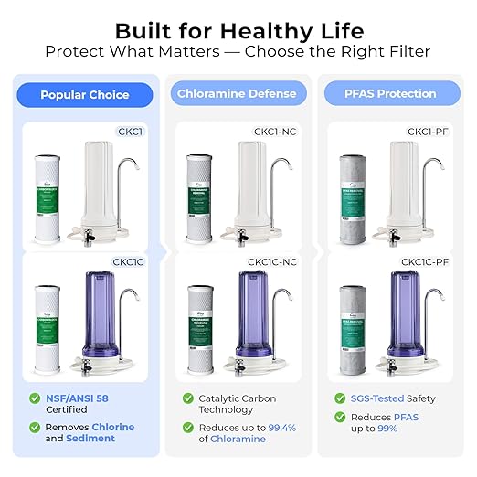 iSpring CKC1C Countertop Drinking Water Filtration System with Carbon Filter, 2.5" x 10", Clear