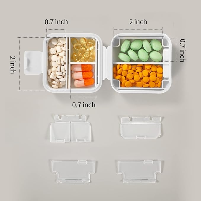Dynippy Daily Pill Organizer 5 Compartments Portable Moisture Proof Small Pill Case for Pocket Purse Travel Pill Box Portable Medicine Vitamin Fish Oil Holder Container (White)