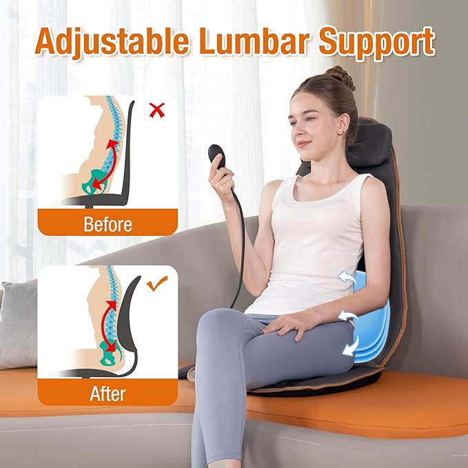SLOTHMORE Vibration Back Massage Cushion with Heat, Back Massager Cushion with 5 Massage Modes, Heated Massage Pad for Office Chair & Home Relaxation