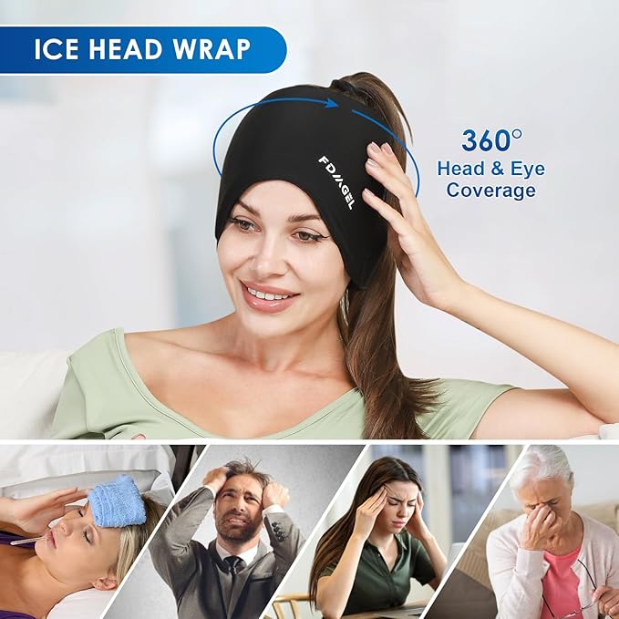 Ice Head Hat, Head Ice Pack Cap, Ice Head Wrap, Cold & Hot Daul Purpose, Comfortable &Strechable (Black)