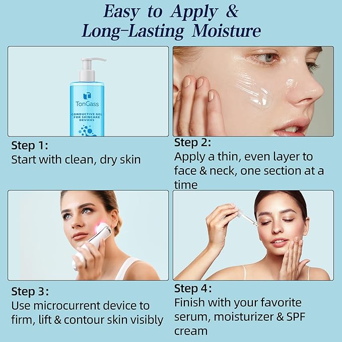 TonGass Conductive Gel for Microcurrent & LED Facial Devices, Hydrating Smooth Glide Gel with Hyaluronic Acid & Collagen Peptides, Lightweight Non-Sticky Skincare Gels for Device Use