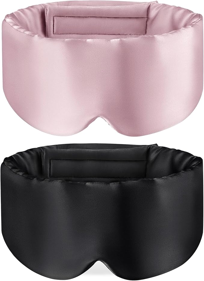 Silk Eye Mask for Sleeping 2 Pack, 100% Natural Silk Sleep Masks for Women Men, Soft Pressureless Cooling Blackout Satin Eye Mask Fits All Heads with Adjustable Strap for Home & Travel