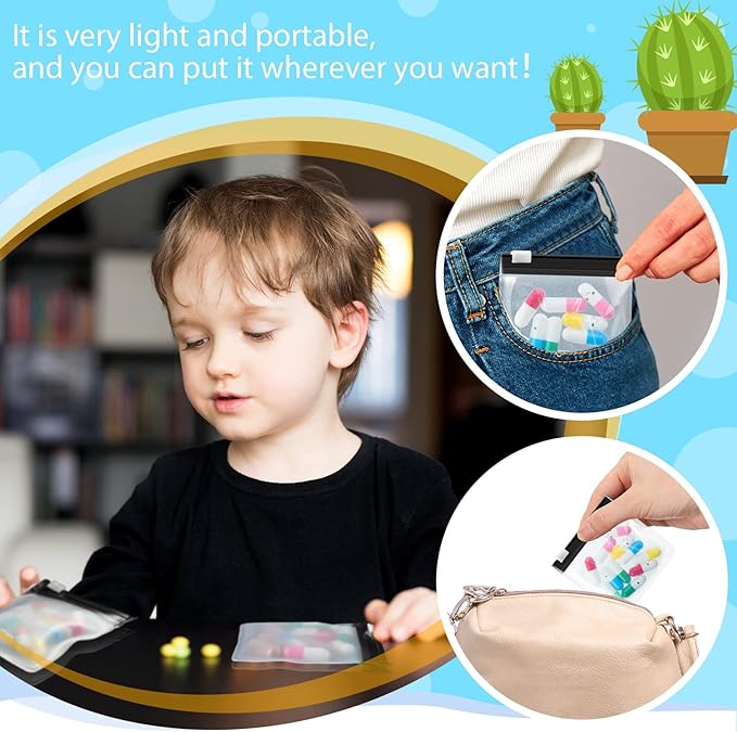 24 Pieces Pill Pouch Bags Zippered Set Reusable Translucent Medicine Organizer Sealing Travel Plastic Bags with Slide Lock for Storage(Black)