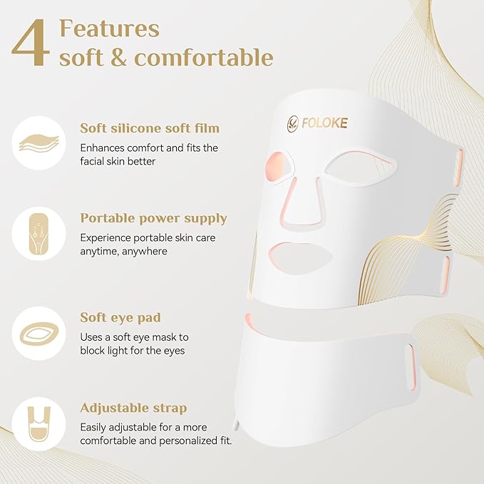 FOLOKE LED Light Therapy Mask Skin Care, LEDs face mask & neck mask Red - Wavelength for Home Use, – Advanced Skincare Made Easy (Snow White)