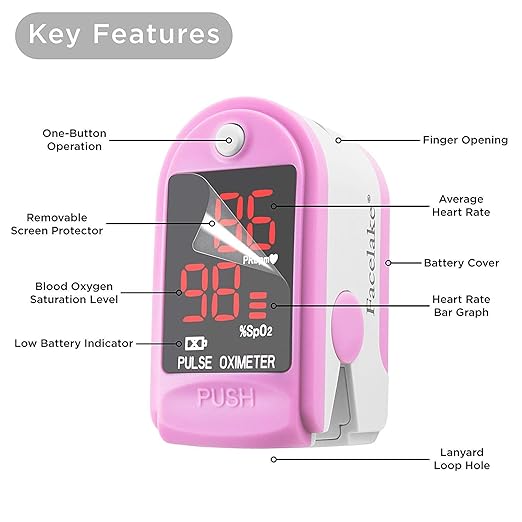 ® FL400P Pulse Oximeter with Carrying Case, Batteries, Neck/Wrist Cord - Pink