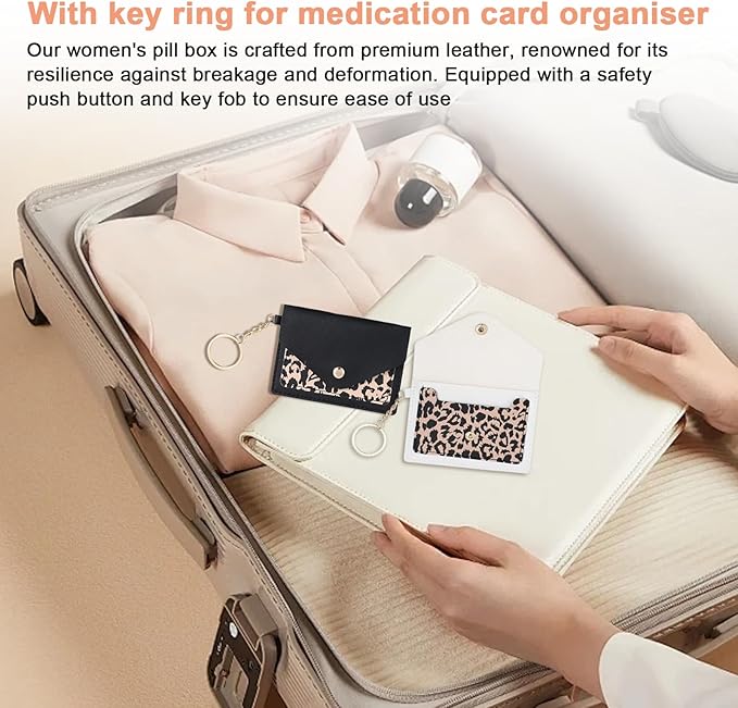 2 Packs Birth Control Pill Case Sleeve Packet, 4.3 X 3 Inch PU Leather Wallet Birth Control Pill Case Holder with Key Ring for Pill Card Organizer