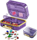 Daily Pill Organizer,7 Compartments Portable Travel Medicine Organizer,Moisture Proof Pill Case,Foldable Pill Box for Purse Pocket to Hold Vitamins,Cod Liver Oil,Supplements Medication (Purple)
