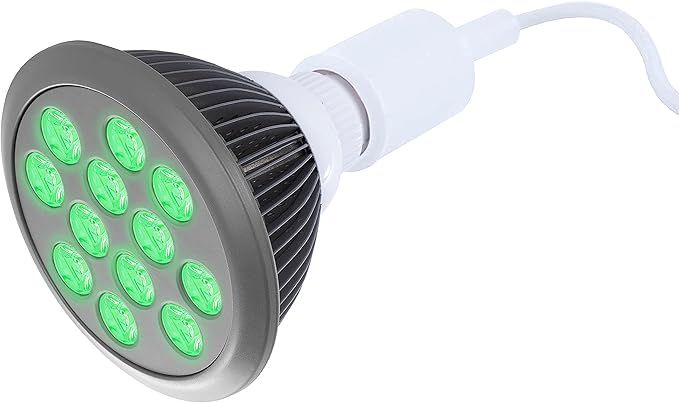 hooga Green Light Therapy Bulb Power Cord Included. 525 nm Wavelength. 12 LEDs. High Irradiance, Can Improve Skin Pigmentation and Fine Lines, and Anti Aging. Migraine and Pain Relief.