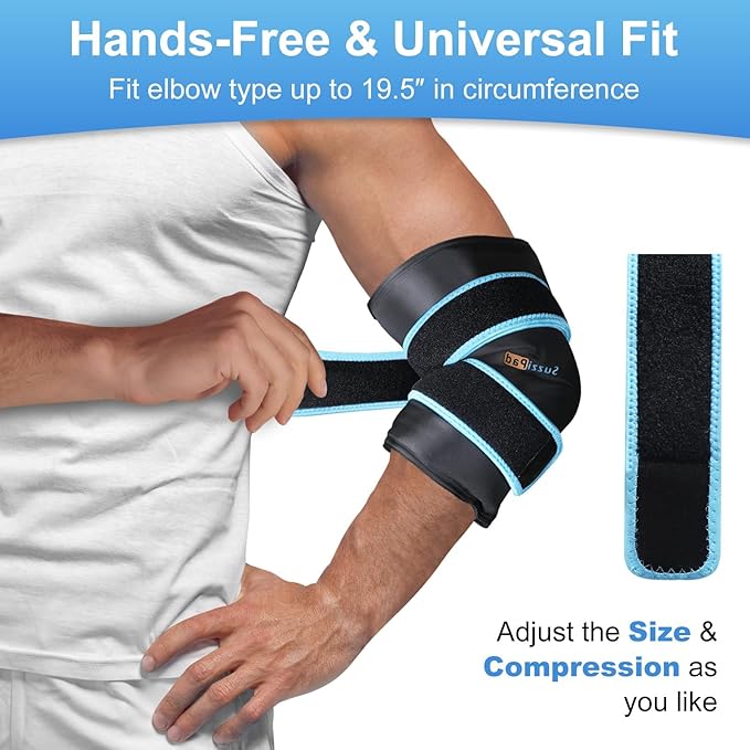 SuzziPad Elbow Ice Pack Wrap – Wearable Cold Compression Sleeve for Elbow & Forearm, Reusable Ice Pack for Tennis & Golf Recovery, Black，2packs