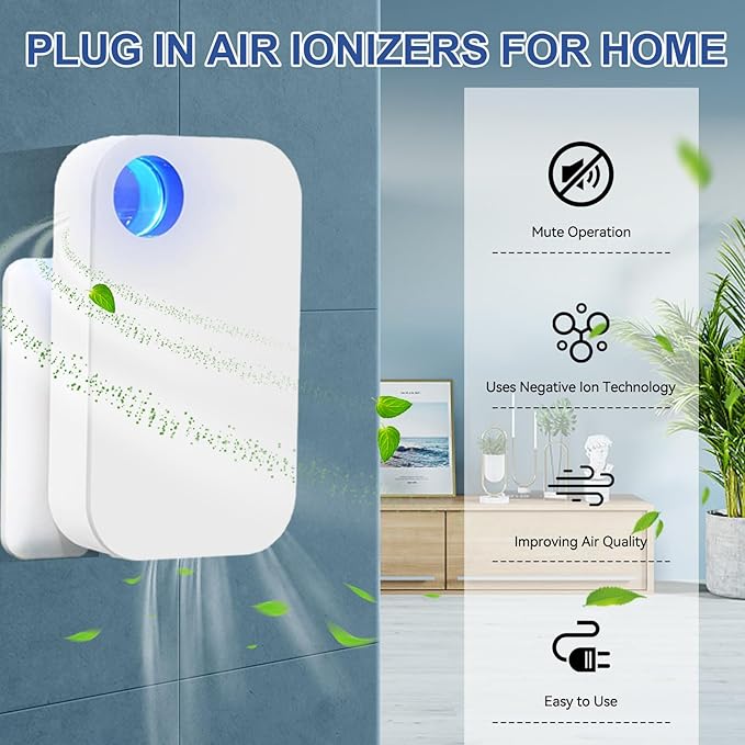 Ion Clear Air purifiers Plug in Air Ionizers for Home Portable and Quiet Ionic Air Purifiers for Bedroom Toilet Office Kitchen and Pets(2)