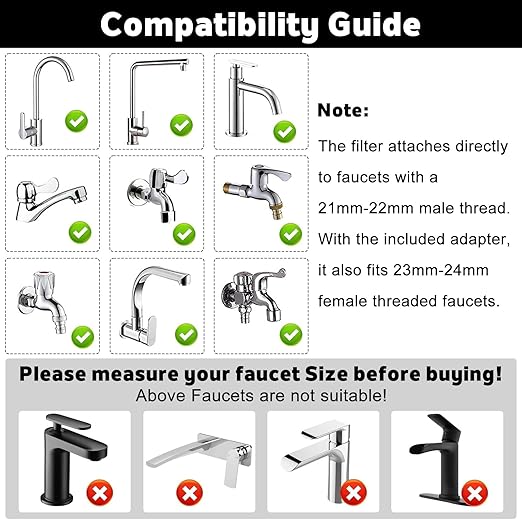 3 Pack Sink Water Filter Faucet, 360° Rotating Faucet-Mount Water Purifier with 15 Filter Cartridges, Removes Chlorine, Fluoride & Heavy Metals from Hard Water for Kitchen & Bathroom