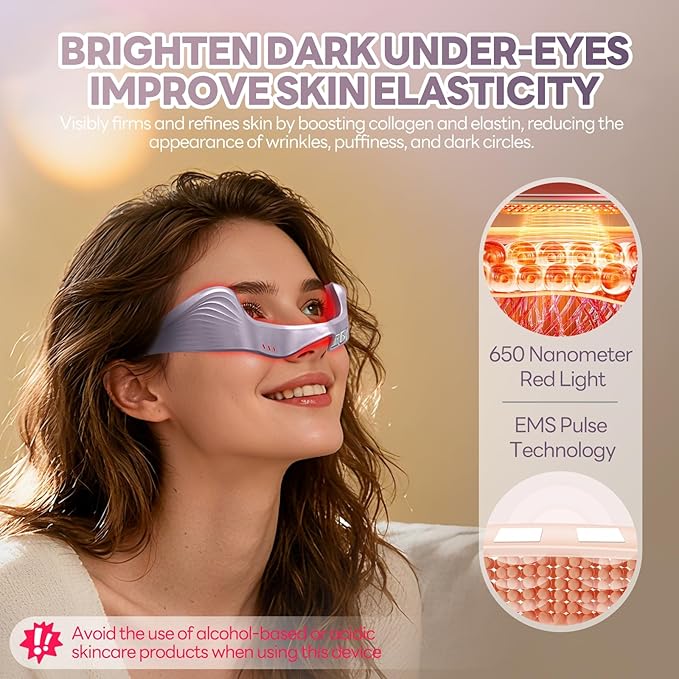 Under Eye Red Light Therapy Glasses – Nutra Light 650nm to Reduce Wrinkles, Rhytides, Eye Bags, Dark Circles & Puffiness, Periorbital Treatment & Eye Protection