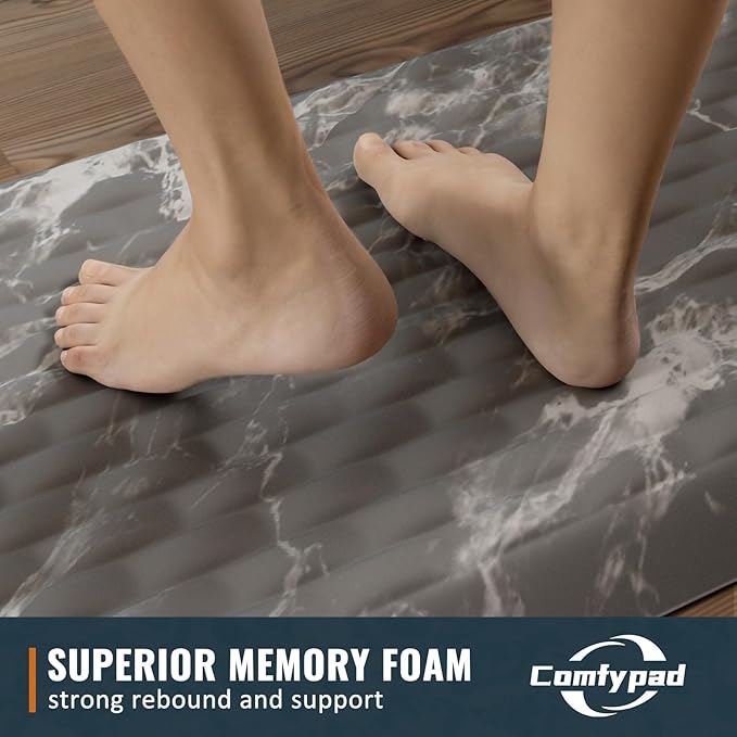 5/6 Inch Thick Water Absorbing Comfort Mat, Anti-Fatigue Floor Mat, Standing Desk Mat, for Kitchen Home Ofiice & Bathroom - Durable Foam, Cushioned Non-Slip (19" x 32", White Marble Pattern)