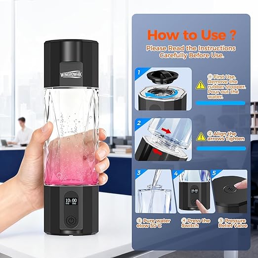 Hydrogen Water Bottle Generator, 8000PPB Ultra Hydrogen Water Ionizer Generator -Upgrade SPE & PEM Tech, 7OZ Portable High Concentration Hydrogen Rich Water Machine, Food-Grade PC Black