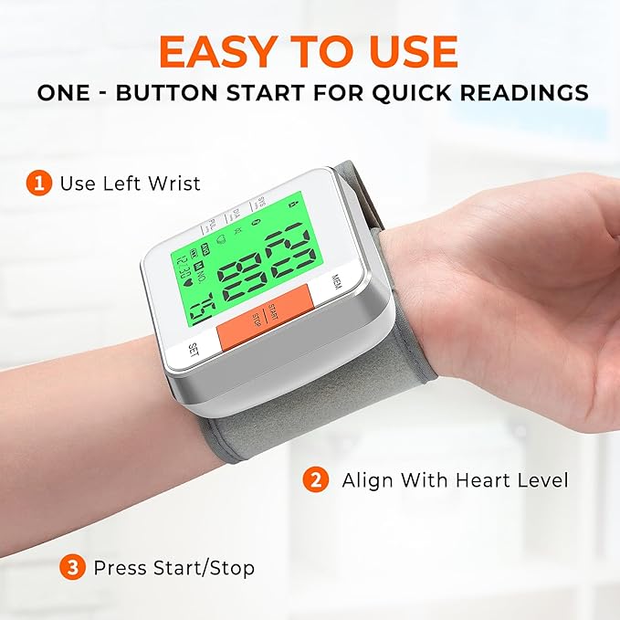 Blood Pressure Monitors for Home Use Accurate Wrist Blood Pressure Machine Adjustable 5.3"-7.7" BP Cuff for Home Use 2x120 Sets Memory Backlight LCD Display with Carrying Case