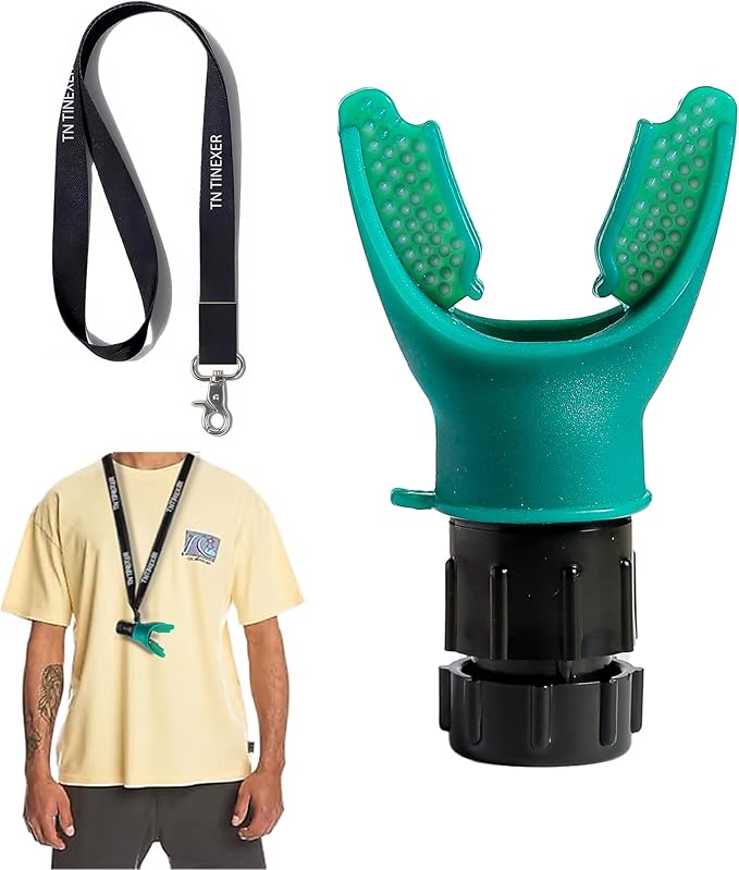 Portable Compact Lung Trainer Exercise Device with High Grade Silicone, Breathing Exercise Device for Lungs, Portable Muscle Trainer, Easy to Clean, Neck Strap Included, (Green-1)