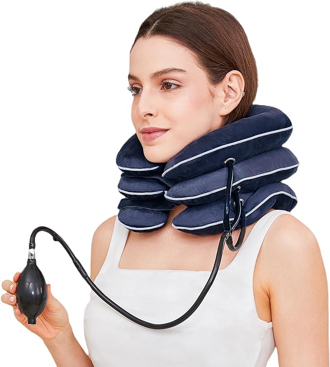 Neck Stretcher for Pain Relief, Adjustable Inflatable Cervical Traction Device, Neck Brace for Home Use, Supports Neck Decompression & Spine Alignment，Gifts for Women (Sky Blue)
