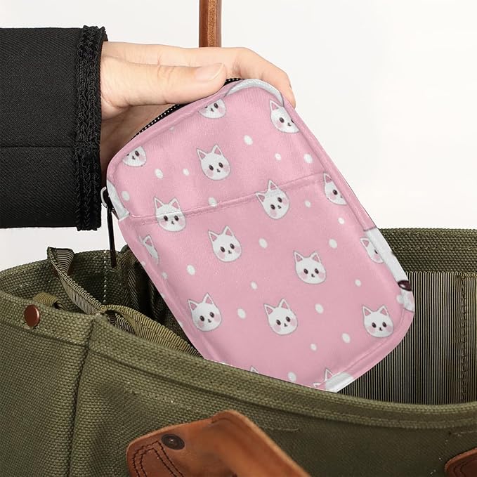 Cute Cat Travel Pill Organizer Bag Portable Weekly Pill Box Travel Medicine Organizer 7 Day Pill Case with Zipper for Daily Travel Family Business