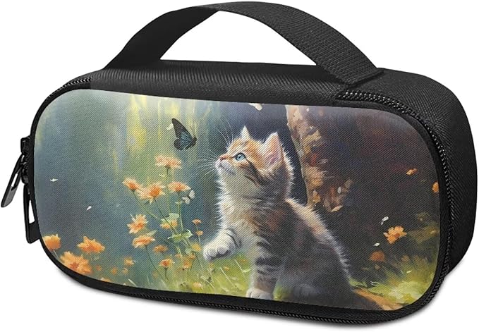 Cute Cat Butterfly Diabetic Supplies Carrying Bag for Glucose Meter Insulin Pens Test Strips Lancets Syringe Medication or Other Diabetes Care Accessories