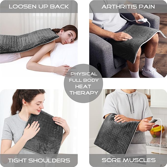 Boncare® Small Heating Pad for Neck and Shoulders and Back with Auto Off & 4 Temperature Settings, Fast Heat up Instant Comfort and Ultra Soft Velvet Plush Machine Washable (Gray, 11"x20")