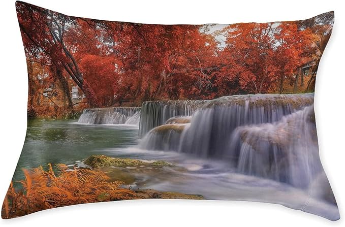 Decorative Bedding Sheet Set Queen Size, National Parks Deep Pockets Fitted Sheet & 2 Pillow Sham Set(No Flat Sheet), Fall Season Cascade Print Microfiber 3pc Bed Sheets Set, for Women & Men Bedding