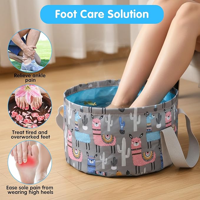 Foldable Bucket for Soaking Feet - Portable Foldable Foot Bath Tub Spa Basin for Travel, Home Pedicure & Outdoor Camping (Grey)