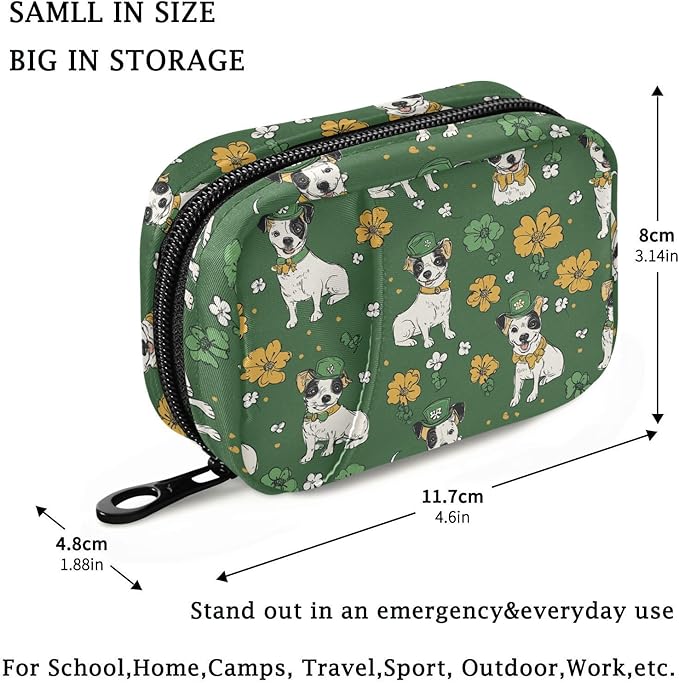 Fustylead Hand Draw Saint Patricks Bull Terrier Travel Pill Organizer Bag with Zipper Small Pill Box 7 Day Pill Case for Purse Storage Weekly Vitamin Medicine Supplement