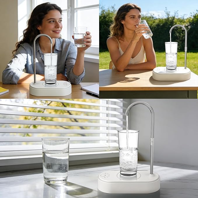 Desktop Water Dispenser for 5 Gallon Bottle, Automatic Countertop Water Dispenser, 6 Dispense Modes, USB Rechargeable, Universal Desk Water Jug Pump for Home, Office,Camping, Kitchen