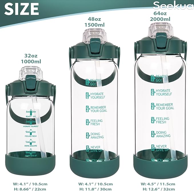 48 oz Glass Water Bottle with Straw and Time Marker, Large Motivational Borosilicate Glass Drinking Bottle with Silicone Boot and Sleeve