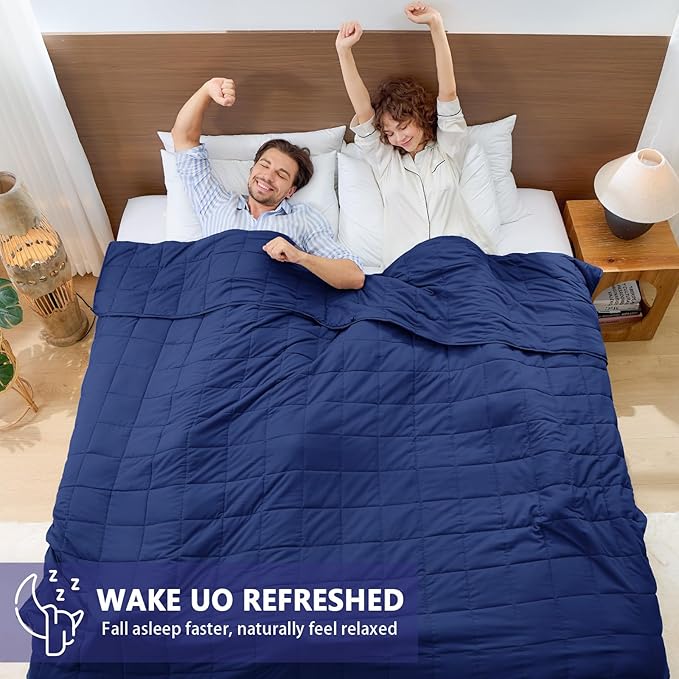 yescool Weighted Blanket for Adults (25 lbs, 88” x 104”, Blue) Cooling Heavy Blanket for Sleeping Perfect for 240-260 lbs, King Size Breathable Blanket with Premium Glass Bead