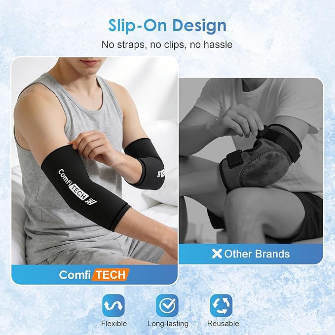 Comfitech 2 Pack Tennis Elbow Ice Pack Wraps, Golfers Arm Brace Flexible Reusable Gel Cold Compression Sleeve for Forearm & Calf Discomfort, Muscle Relaxation, Pitchers, Arthritis, Large