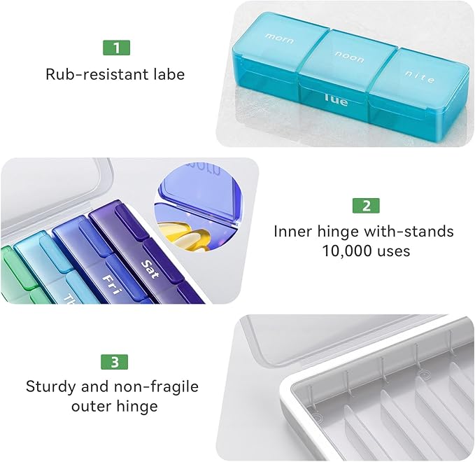 Pill Organizer 3 Times a Day, Daily Pill Box 7 Day, Weekly Cases Medicine Organizers to Hold Vitamins and Medication