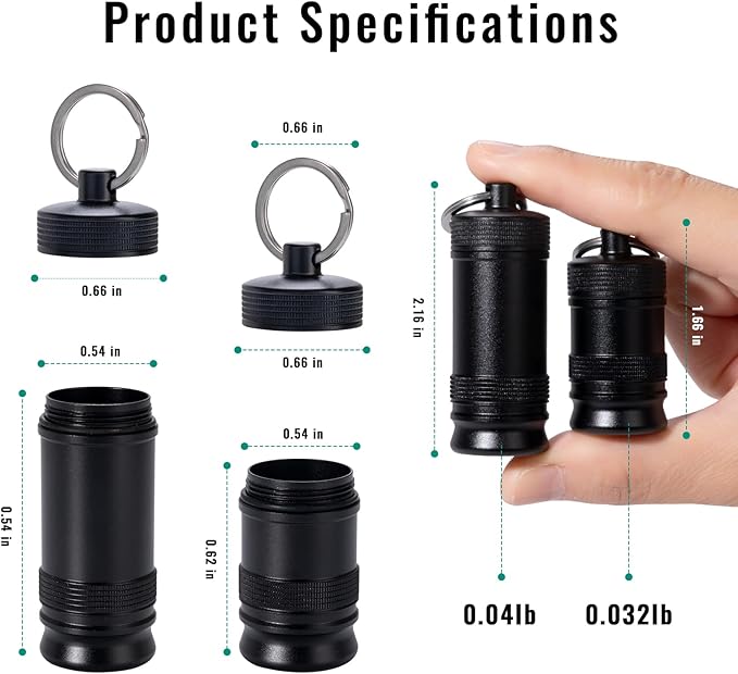 Portable Keychain Pill Holder - Waterproof Aluminium Alloy Small Pill Case, Metal Pill Container for Purse Daily Pill Box Medicine Bottle Organizer for Outdoor Camping Travel