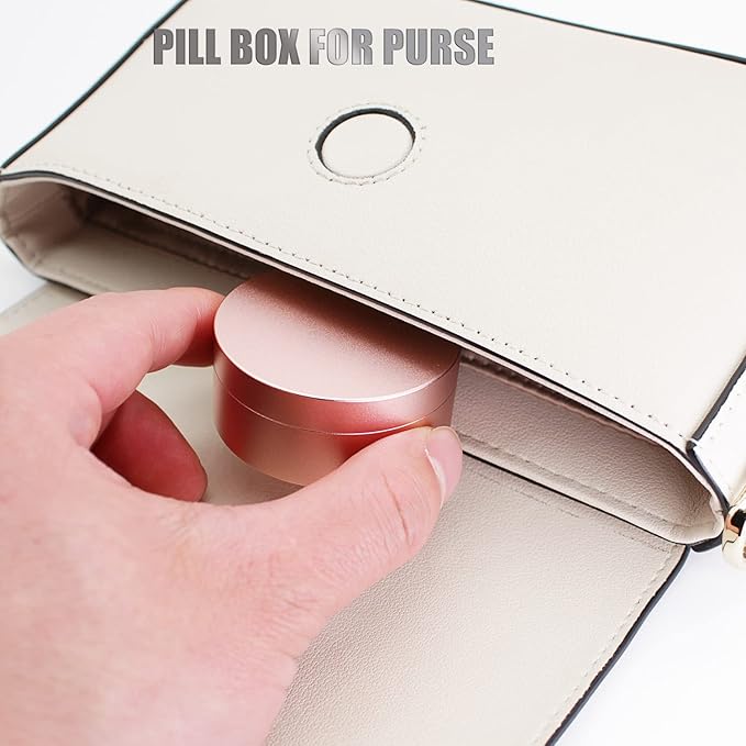 Portable Daily Pill Case, Heavy Duty Aluminium Alloy Round Pill Box, Waterproof Travel Pill Organizer, Pocket Purse Medicine Vitamin Holder EDC Container for Outdoor Camping Working