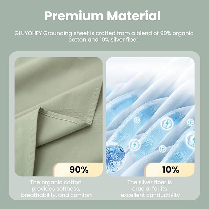 GLUYOHEY Grounding Flat Sheet Twin Size (66"x96") Conductive Silver Fiber Earthing Bed Sheets with Grounded Cord Reconnect with Earth’s Energy for Better Sleep and Enhanced Wellness, Green