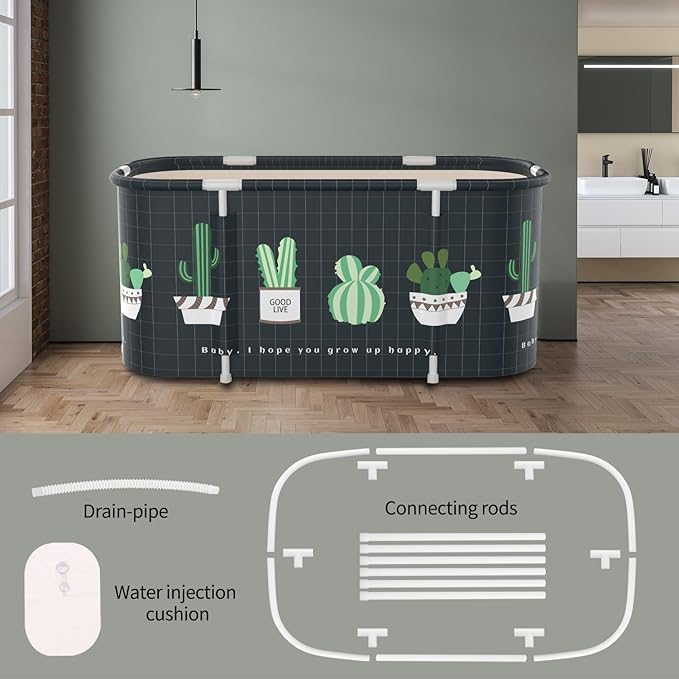 Portable Foldable Bathtub,Foldable Soaking Bathtub for Adults, Freestanding Bathtubs, Hot Bath Tub, Ice Bath, Family Bathroom SPA Tub 47.2x19.7x21.7inch (Cactus)