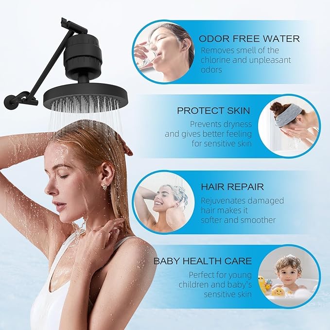 Yodel Shower Filter Matte Black - Shower Head Filter for Hard Water - Water Softener to Remove Chlorine and Fluoride,Improve Hair and Skin Condition