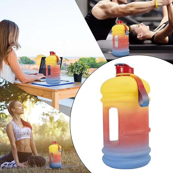 TOOFEEL 1 Gallon Water Bottle,Leakproof,Bpa Free,Dishwasher Safe,128 oz Large Water Jug wiht Handle,Travel & Camping & Sports & Gym Water Bottle For Men and Women - Yellow red gradient