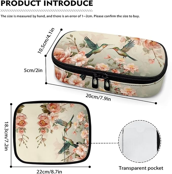 Hummingbird Floral Insulin Cooler Travel Case Handy Medication Insulated Diabetic Carrying Cooling Bag for Insulin Pen and Diabetic Supplies