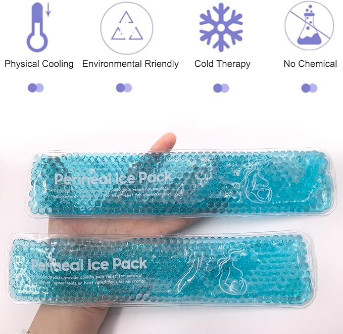 Reusable Perineal Ice Packs for Postpartum & Hemorrhoid Pain Relief, Hot & Cold Pack for Women After Pregnancy, 2 Ice Pack and 3 Cover. (Blue)