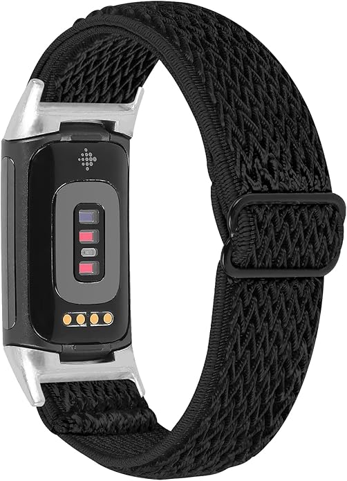 Lijinlan Nylon Band Compatible with Fitbit Charge 5 Advanced Fitness & Health Tracker, Elastic Woven Strap Stretchable Wristband Watch Bands Replacement for Charge 5 for Women Men