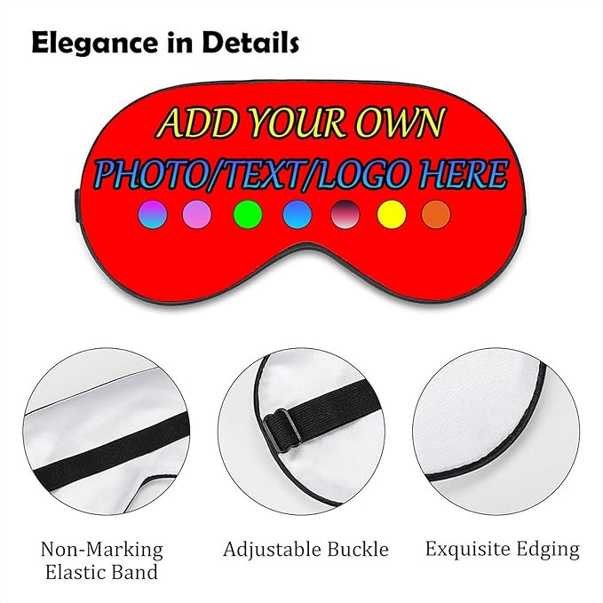 Personalized Eye Mask, Custom Eyeshade Blindfold Add Your Design Image Text Customized Eye Cover with Adjustable Strap for Sleeping Travel Work Naps Blocks Light, Bright Red