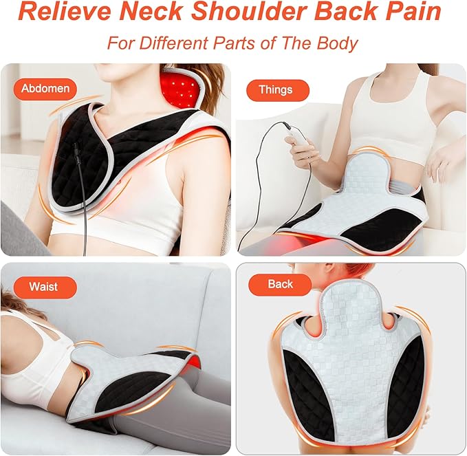 Red Light Therapy for Neck and Shoulders 3-in-1 LED Bead 660nm&850nm Infrared Light Therapy Belt for Neck Waist Back with Timer Remote Control Wearable Suitable for Home and Office Use