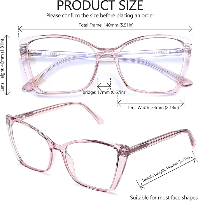 Blue Light Blocking Glasses for Women, Oversized Trendy Cat Eye Computer Gaming Glasses Anti Glare & UV Glare RF6204 (Flesh Pink Cateye Frame)