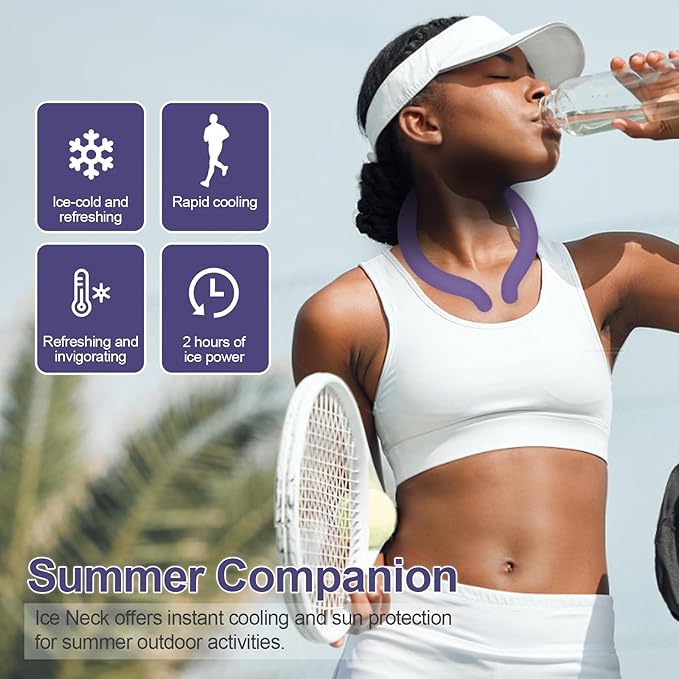 Cooling Neck Wrap with Insulated Bag, Reusable Ice Neck Ring & Body Cooler for Summer Heat, Wearable Cooling Tube Maintains 18°C/64°F for Outdoor, Sports, Travel (Navy)