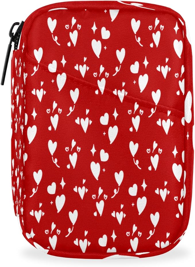 Abstract Red Heart Star Travel Pill Organizer Box Weekly Portable Pill Case Daily Pills 7 Day Small Birth Control Pills Container Removable Compartments for Medicine Vitamins Fish Oil